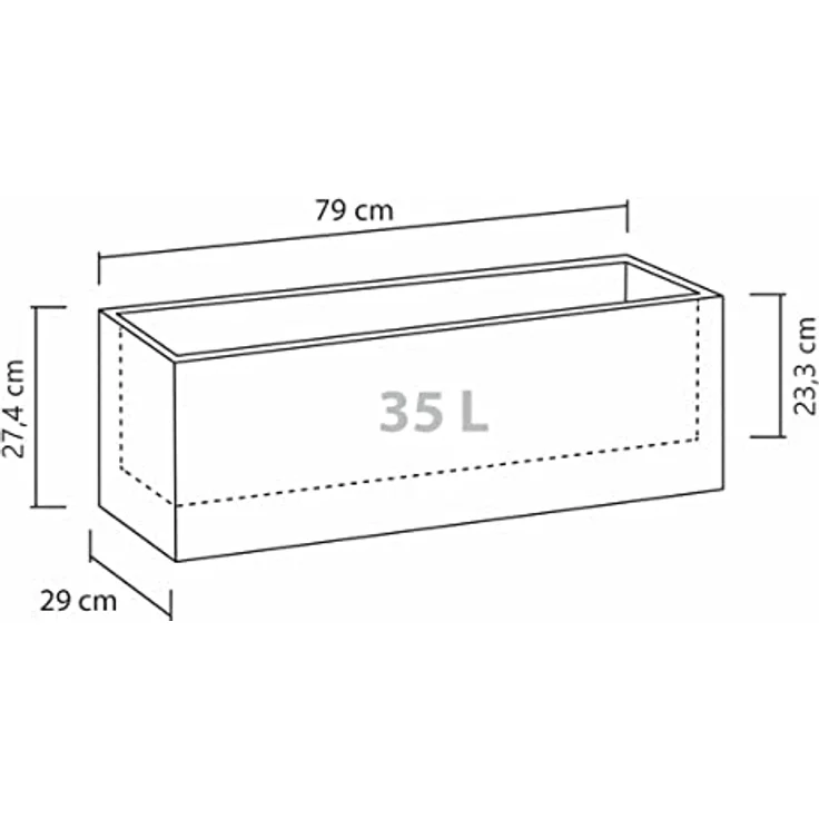 Scheurich C-Cube Long, Pflanzgefäß aus Kunststoff, Stony Black, 80 cm lang, 29 cm breit, 27 cm hoch, 38 l Vol. – Bild 3