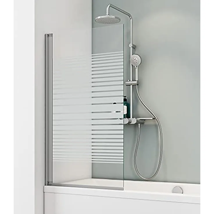Schulte Duschwand Berlin, 70 x 130 cm, 5 mm Sicherheitsglas Dekor Querstreifen, Alu-Natur, Duschabtrennung für Badewanne