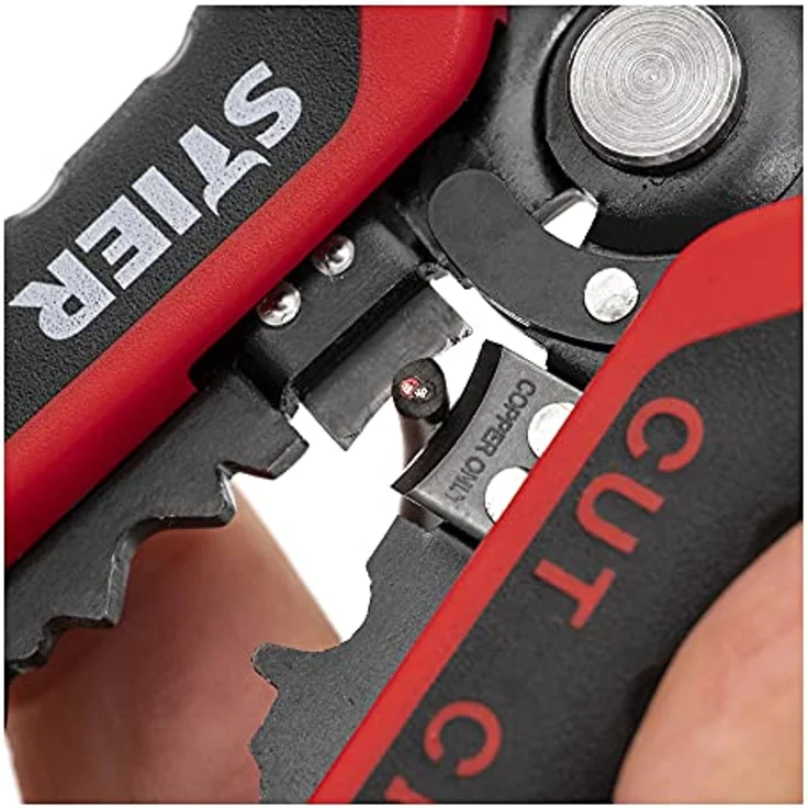 STIER Automatik-Schneid-, Crimp- und Abisolierzange mit Stromprüfer, Kabelabisolierer, Kabel Abisolierwerkzeug, Entisolierzange, cable cutter, wirestripper, Entmantler, ergonomisch isoliert, schwarz/rot – Bild 5