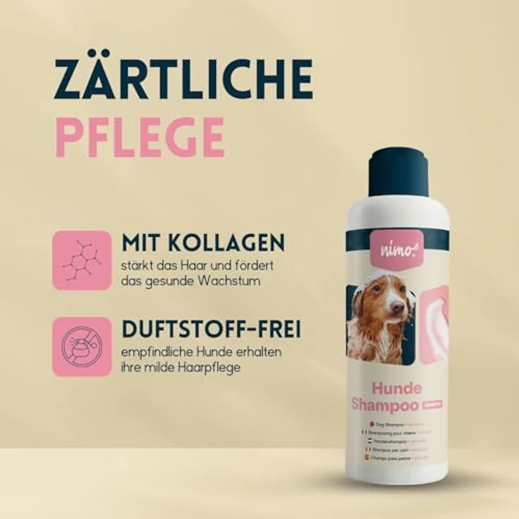 nimo Tiershampoo Hunde Shampoo sensitiv, 250 ml, gegen Juckreiz und Trockenheit, milde Waschsubstanzen ohne Duftstoffe – Bild 5