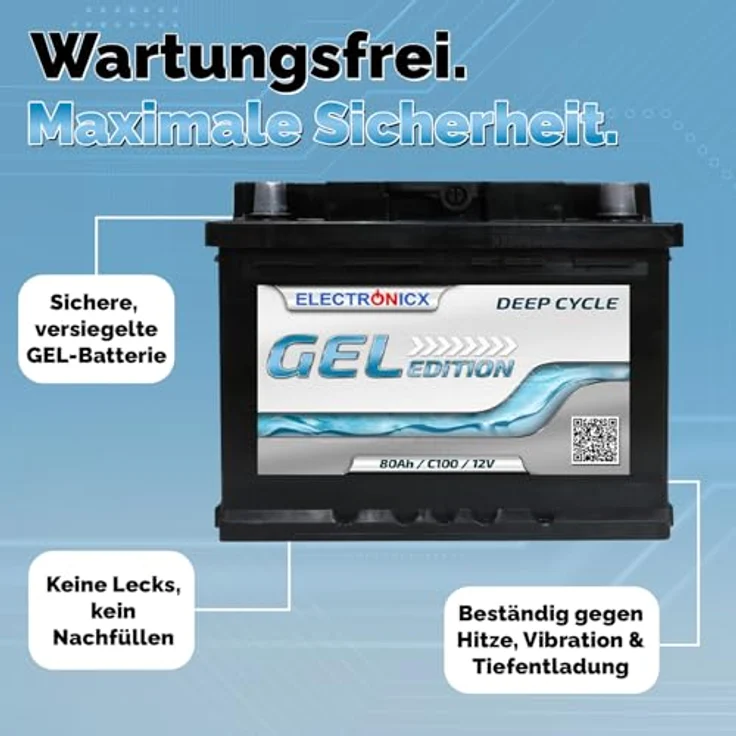 Electronicx Gel Batterie 80 AH 12V, wartungsfrei und gasungsfrei, ideal für Wohnmobil und Boot – Bild 5