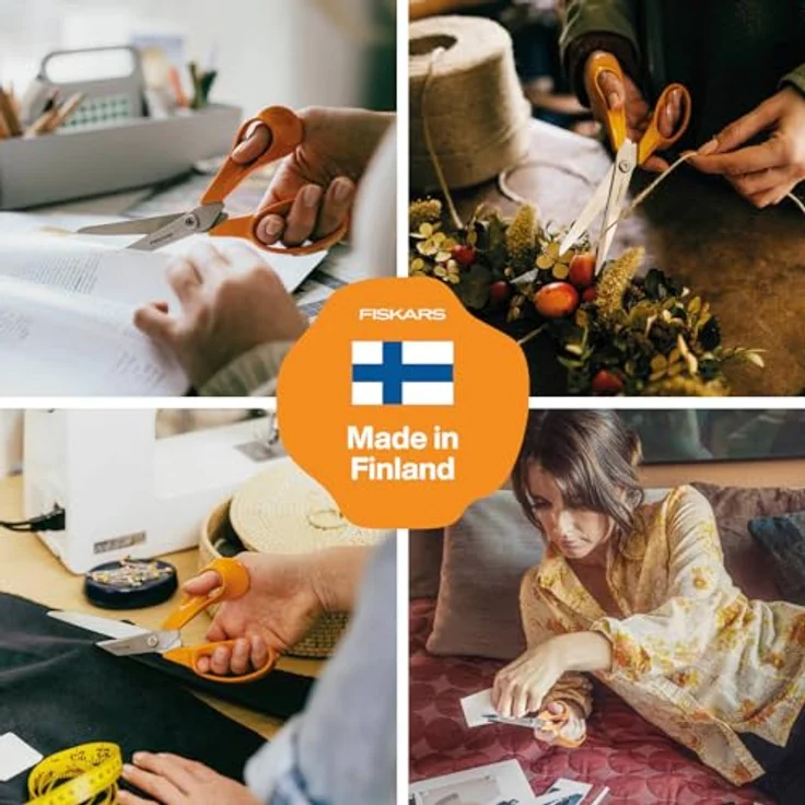 Fiskars Classic Universalscheren-Set, 21 cm + 16 cm, Präzisionsklingen aus rostfreiem Stahl, ergonomische Griffe, ideal für Papier und Stoff, spülmaschinengeeignet, plastikfreie Verpackung – Bild 3