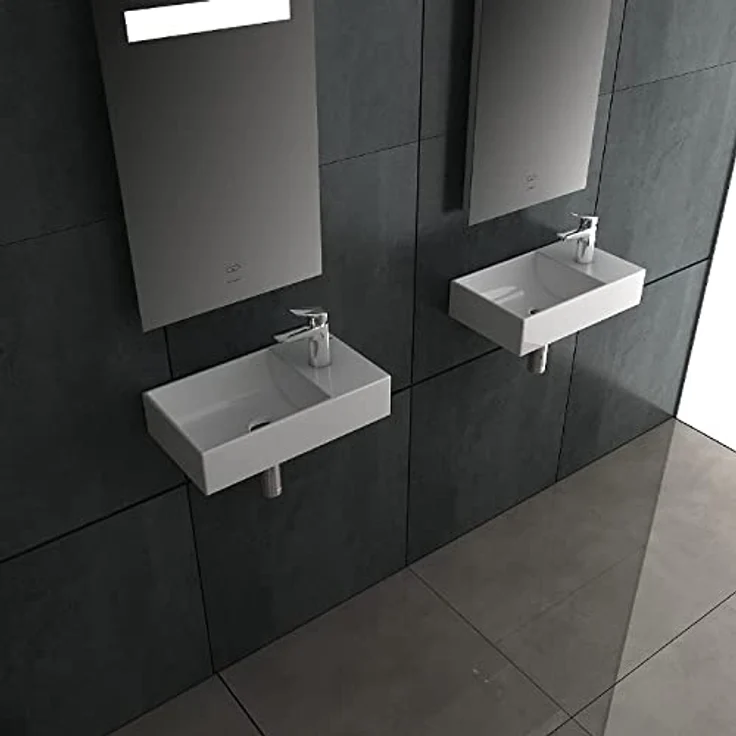 Alpenberger Keramik Waschbecken Klein Gäste WC Lösung | Mini Handwaschbecken | Designer Wandwaschbecken | Kleiner Waschplatz zur Wandaufhängung | Badwaschtisch 45 cm Breit | Pflegeleichtes Becken – Bild 5