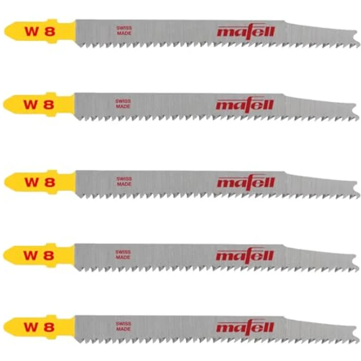 Mafell Stichsägeblatt W8, Wood Complete, 5 Stk, passend für P1cc und PS 2-18, 1,5 mm dick, 95 mm länge, Zahnteilung 2,2 mm, für Materialstärken bis 64 mm – Bild 1