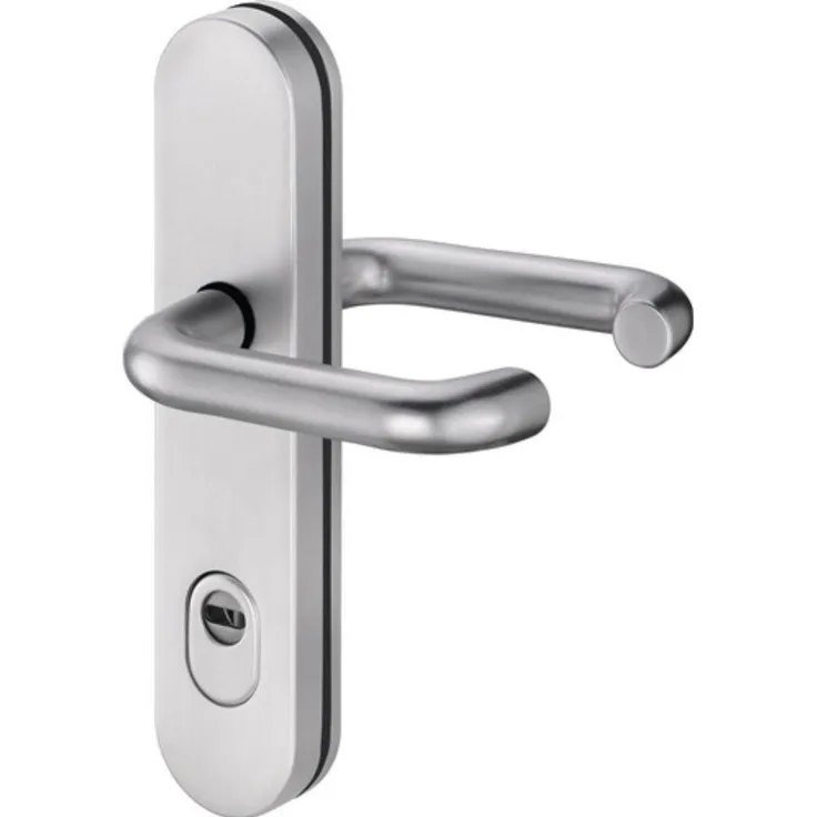 EDI Türgriff + Türgarnitur Logo 8755/9203, Aluminium F1 mit anbohrgeschütztem Aussenschild, 92 mm Distanz, für Türstärken 65-75 mm, grau