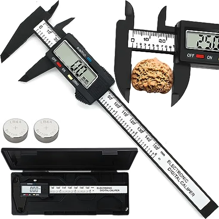 Retoo Digitaler Messschieber 150mm mit Ersatzbatterie, Spritzwasserdicht und Staubdicht Schieblehre mit LCD Bildschirm, Messwerkzeuge für Haushalt & Industrie, Messlehre für Messgenauigkeit