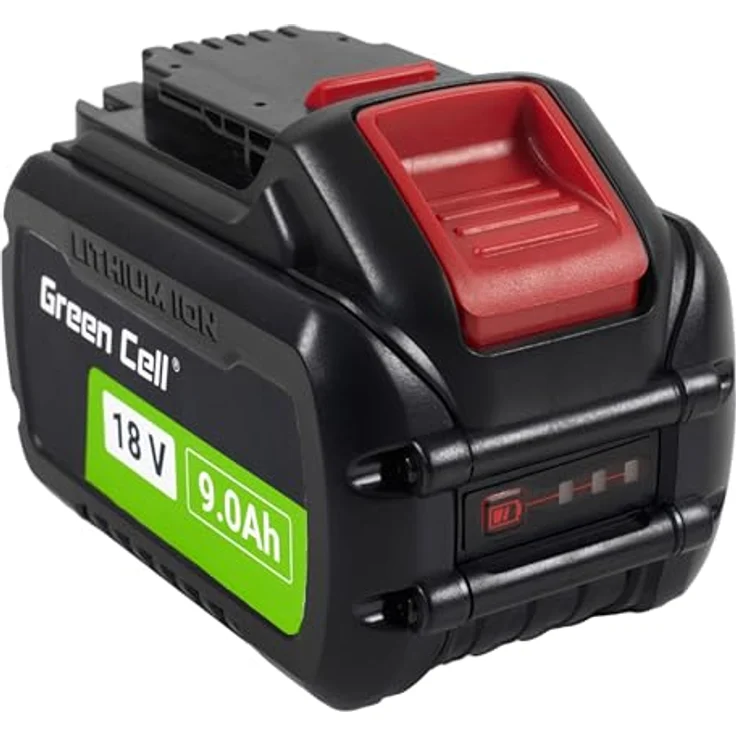 Green Cell (18V 9Ah Li-Ion) Akku für DeWalt XR - Hochleistungsakku mit Batterieladeanzeige - Kompatibel mit DeWalt Geräten - Schwarz – Bild 3