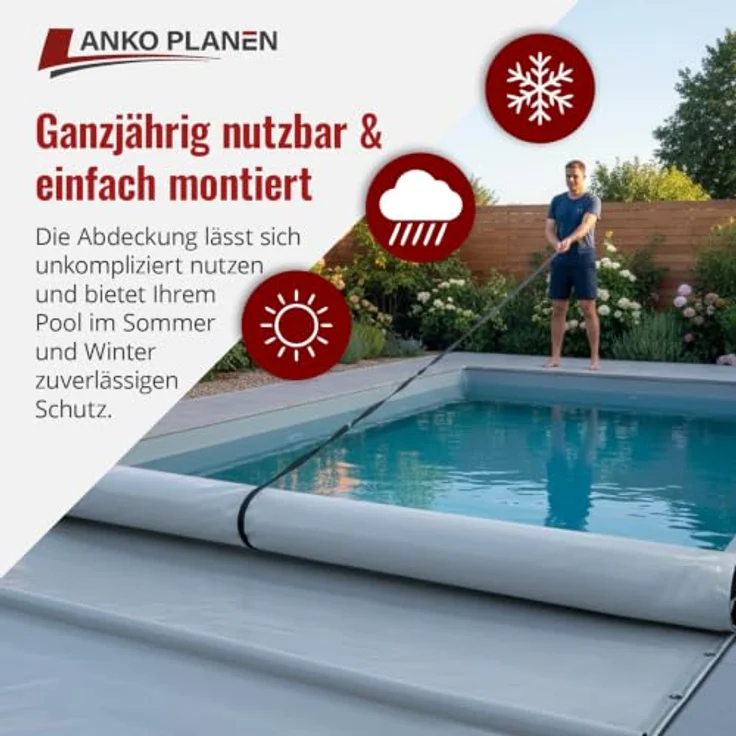 SafeDeluxe Pool-Abdeckplane, Rollschutzabdeckung mit Abflussöffnungen, reißfest und wasserfest (ohne Stangen) – Bild 4