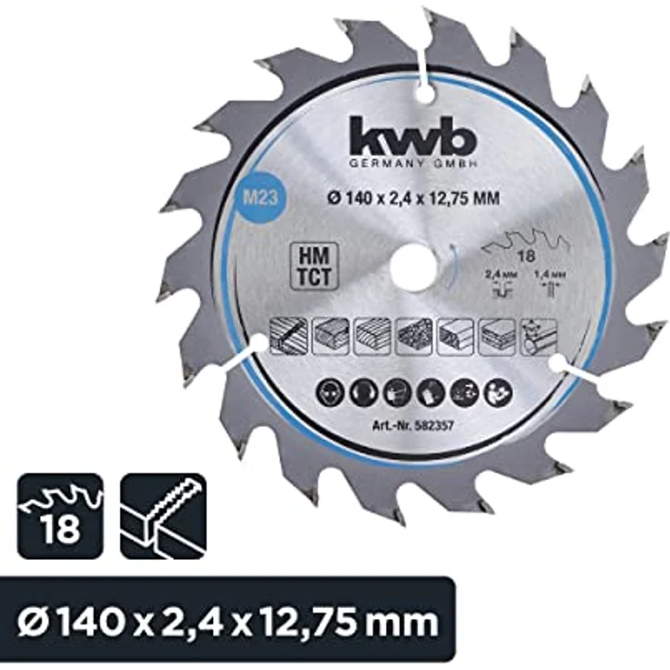 kwb 582357 Span-Platten Kreissäge-Blatt, Holz--Hartholz, 140 x 12,7 mm, saubere Schnitte, mittlere Zahl, 18 Zähne Z-18, CleanCut Sägeblatt mittel, 75 – Bild 2