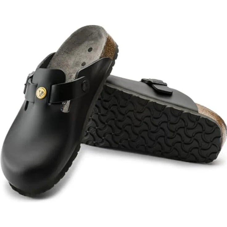 Birkenstock Boston ESD, Unisex Hausschuhe aus Naturleder, schmal, schwarz, Größe 38 – Bild 7