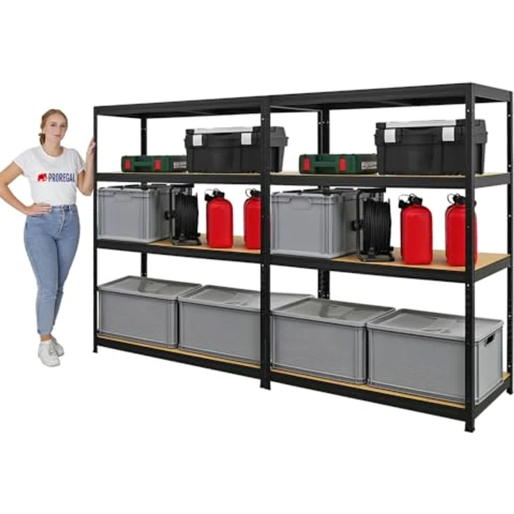 Proregal Schwerlastregal Mega Deal Big Elephant, 160 x 120 x 60 cm, Traglast 200 kg pro Boden, 4 Böden, Schwarz – Bild 3