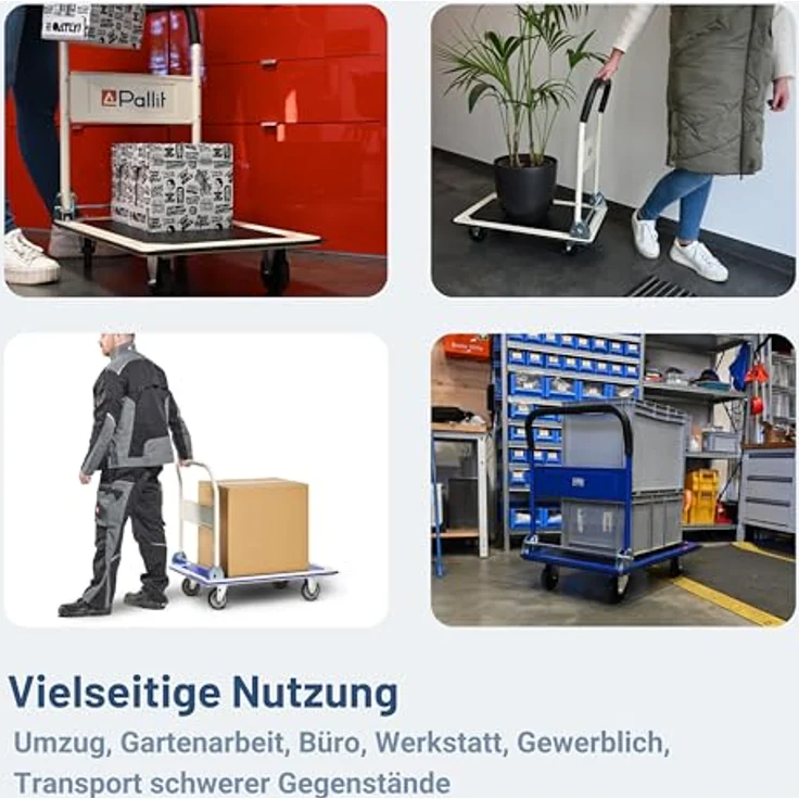 Pallit Schiebebügelwagen CARRY, Transportwagen mit 150kg Tragkraft, lenkbaren Rollen und Antirutschbeschichtung – Bild 6