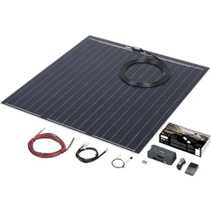 BÜTTNER DOMETIC Solar-Komplettanlage Flat-Light MT 170 FLQ, 170 W, ultraflaches, schwarz, mit MPPT Solarregler und Zubehör für Reisefahrzeuge