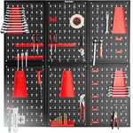 tectake® Werkzeug Lochwand, Metall, 240 x 60 x 2 cm, inkl. Werkzeughalter Set, 6-tlg. Regalsystem für Werkstatt und Garage