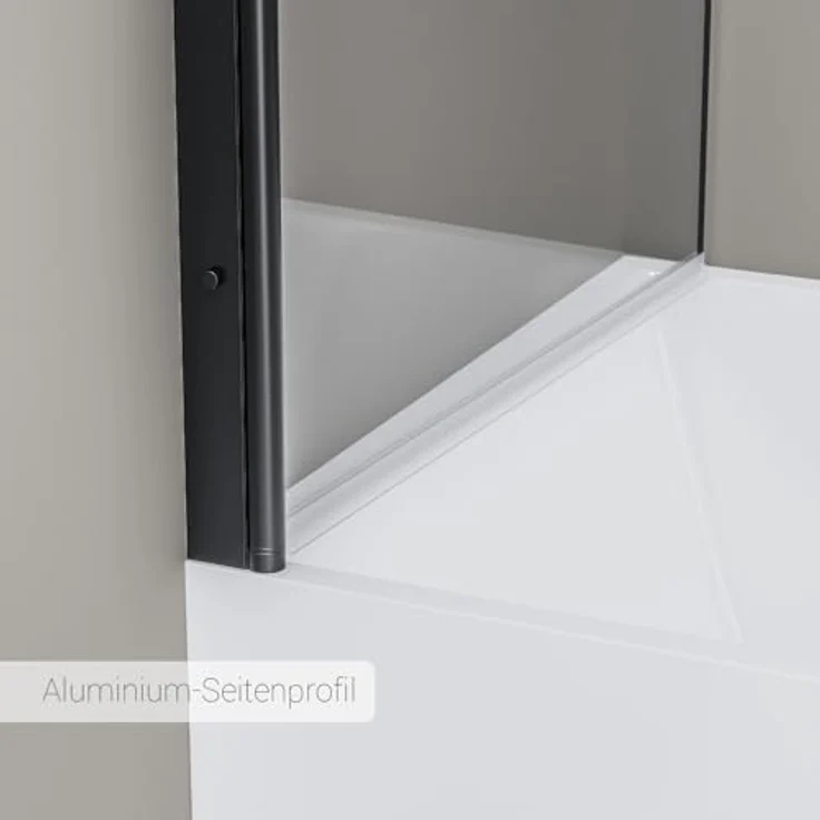NEXTREND Schwenkbarer Badewannenaufsatz NT201, Duschabtrennung aus 6 mm Nano Echtglas, Größe: 80x140cm, Profilfarbe: Schwarz matt – Bild 5