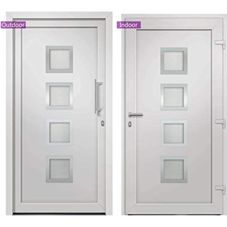 vidaXL Haustür mit Handgriff-Set, weiß, 108x200 cm, inkl. 3 Schlüssel und Montageset, Aluminiumrahmen, 5-Pilzkopfverriegelung, Isolierverglasung – Bild 2