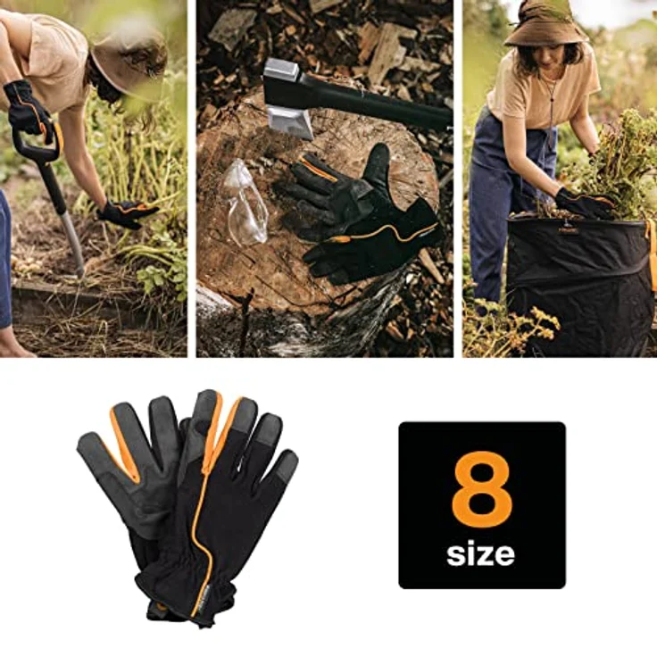 Fiskars Garten-Arbeitshandschuhe, Größe 8, Schwarz-Orange, 1003478 – Bild 3