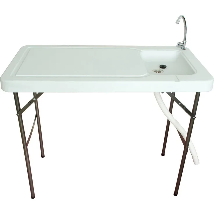 Lemodo Kunststoffspüle Gartenspüle mit klappbarem Wasserhahn, Komplett-Set, weiß