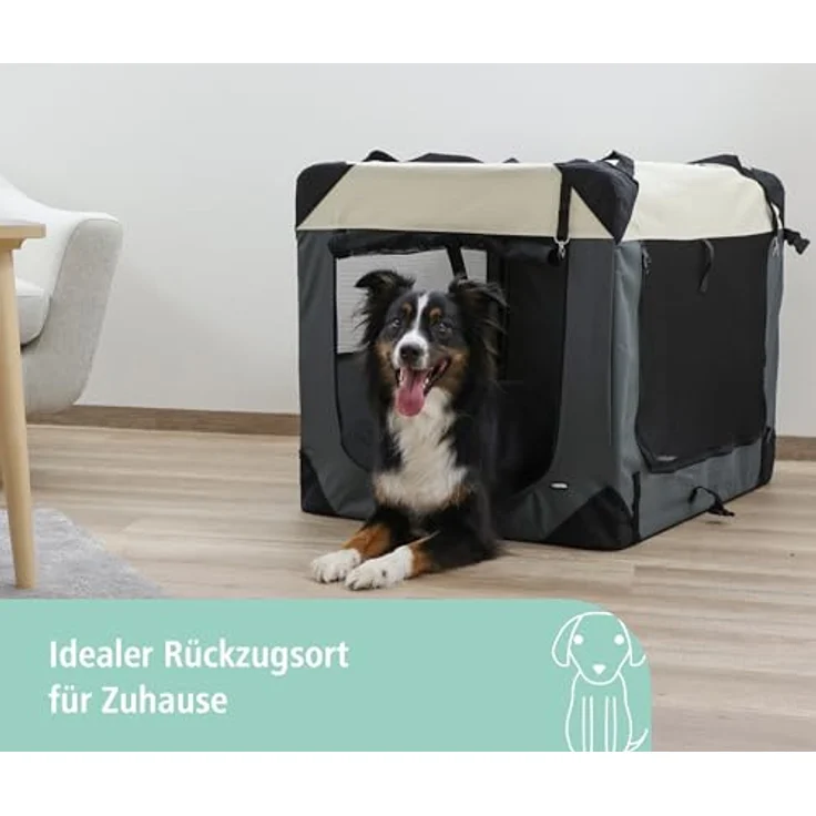 Kerbl Tiertransportbox Transportbox Journey 70 cm x 52 cm x 52 cm 80597, Nylonmaterial in Schwarz, mit integrierter Softplüsch-Matte und seitlichen Öffnungsmöglichkeiten – Bild 2