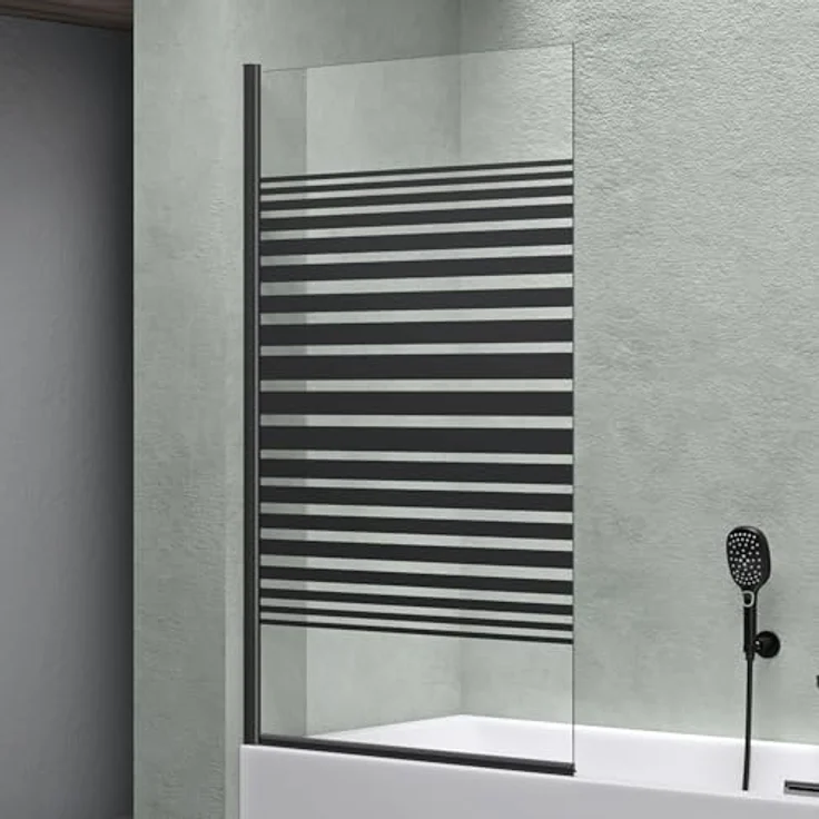 Mai & Mai Cortona201 Badewannenwand, Duschabtrennung aus 6mm ESG-Sicherheitsglas mit NANO-Versiegelung, teilsatiniert, 80x140cm, schwarz – Bild 2