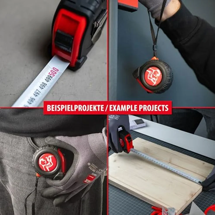 TOX Rollmaßband 5m, Maßband mit schlagfestem ABS-Gehäuse und rutschfestem Gummimantel, inkl. Gürtelclip und Handschlaufe, Genauigkeitsklasse II, 1 Stück, 09790013 – Bild 5