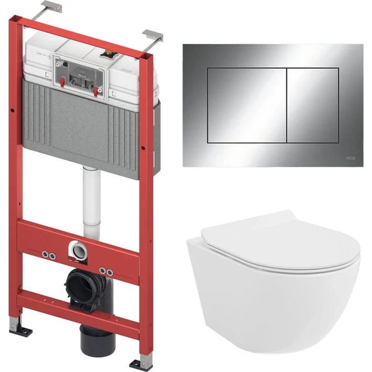 KOLMAN Tiefspül-WC Set, Vorwandelement TECE, Toilette Weiß, geräuschloser Toilettendeckel, randlose Schüssel, antibakterielle Beschichtung
