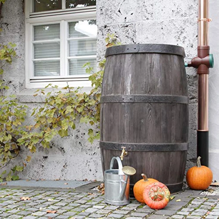 Prosperplast Regentonne Burgund 500 Liter braun, UV- und witterungsbeständig, kindersicherer Deckel, Messinggewinde – Bild 2