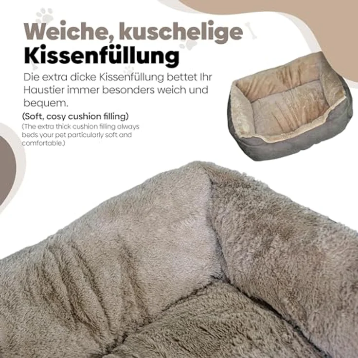 DEFACTO Hundebett, Hundekissen in Leinenoptik, Hundekorb, erhöhte Ränder, rutschfeste Unterseite (BRAUN, 70L x 55B x 21H) – Bild 5