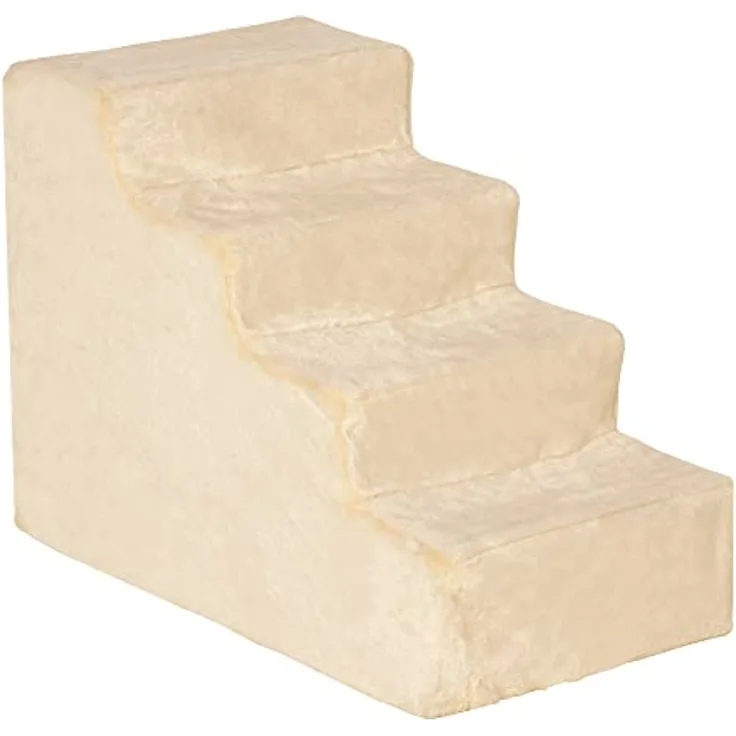 PawHut Haustiertreppe 4-stufige Hunderampe mit Abnehmbarer Bezug Katzentreppe Hundetreppe Tiertreppe Plüsch Beige 60 x 35 x 44 cm