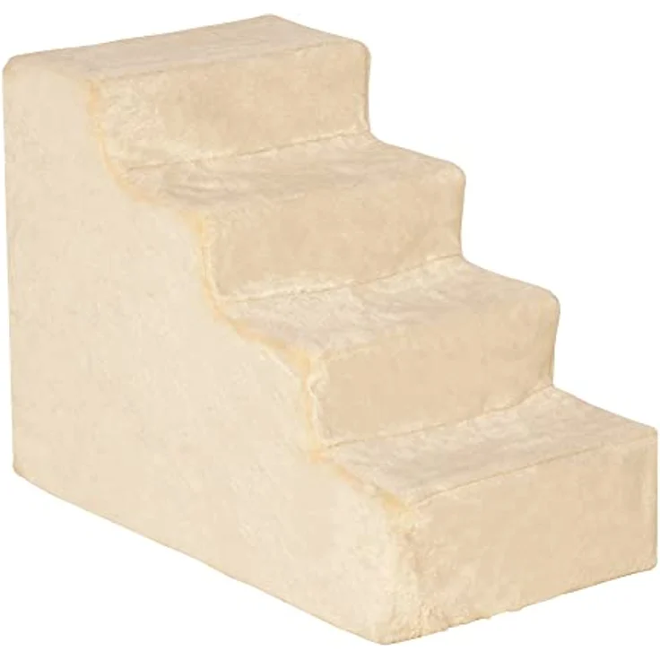 PawHut Haustiertreppe 4-stufige Hunderampe mit Abnehmbarer Bezug Katzentreppe Hundetreppe Tiertreppe Plüsch Beige 60 x 35 x 44 cm – Bild 1