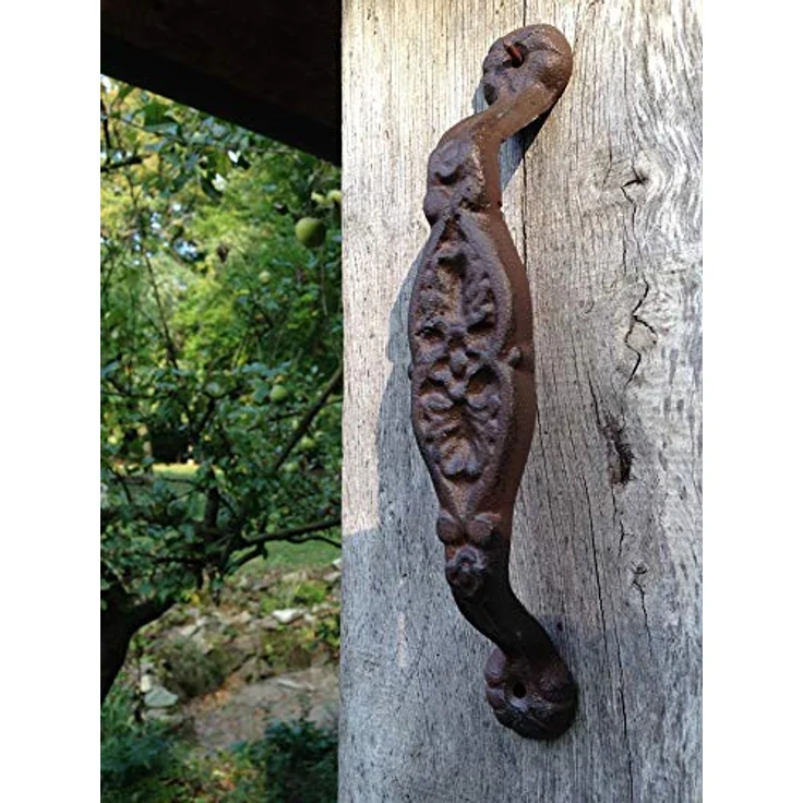 Antikas Türgriff "Bromelie", Gusseisen, rustikal für Gartentor und Stalltür, Höhe 23,5 cm – Bild 3