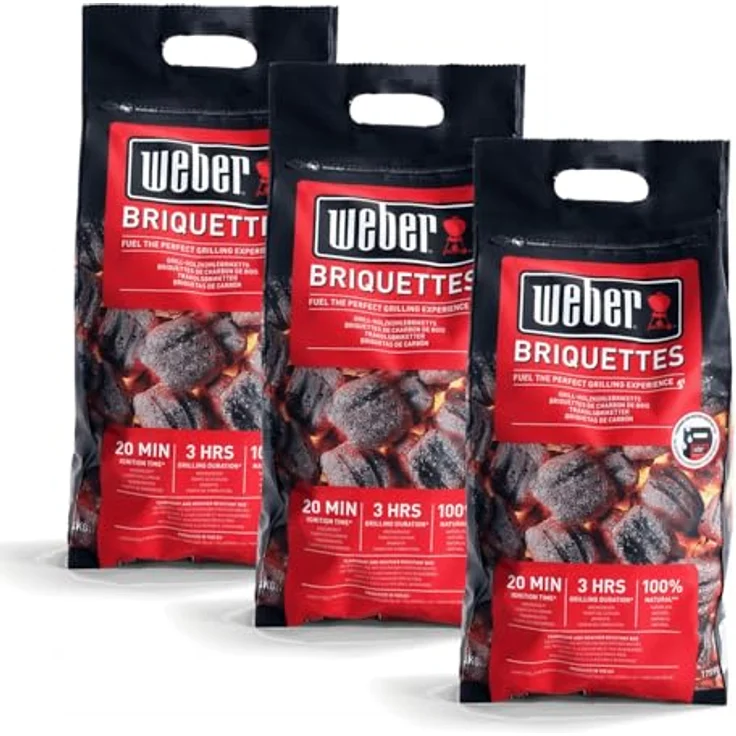 Weber Grill-Briketts 12kg Box, 3x4kg Packungen für lange & konstante Glut, 100% natürliches Holz, FSC zertifiziert – Bild 1