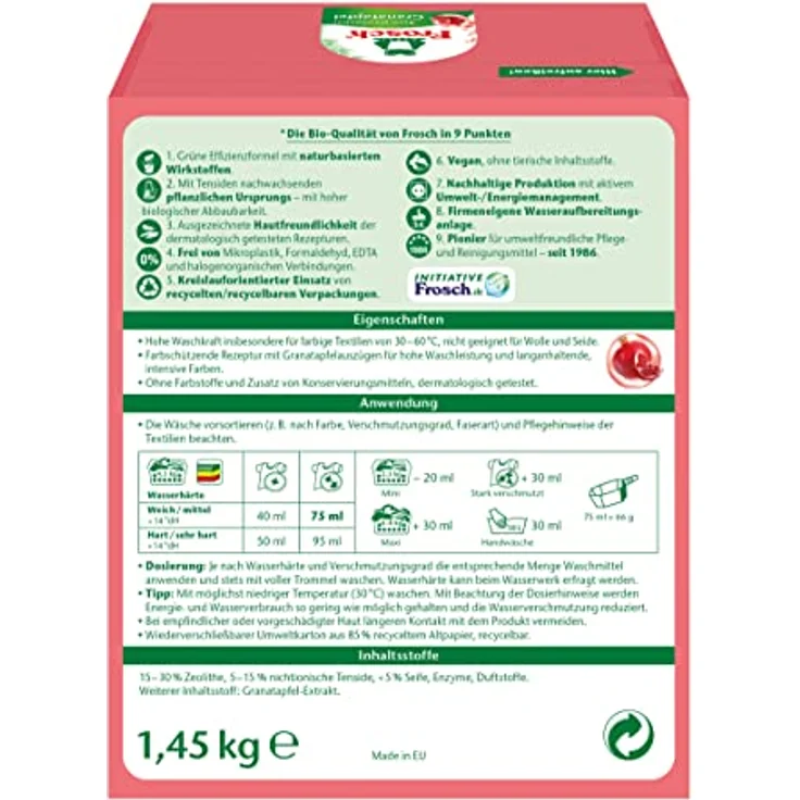 Frosch Granatapfel Bunt-Waschpulver, Pulver Waschmittel (22 WL), Buntwaschmittel bekämpft hartnäckigste Flecken, Farbschutz, 1er Pack (1 x 1,45 kg) – Bild 2