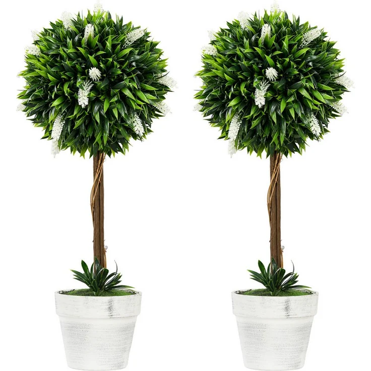 HOMCOM Kunstpflanze 2er-Set groß 60 cm Lavendelbäume, für Innen- und Außenbereiche, weiß – Bild 1