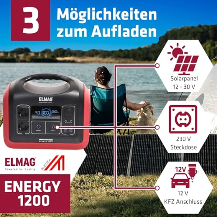 ELMAG Tragbare Powerstation ENERGY 1200, 1200W LiFEPO4 Akku mit 992Wh, 3 Ladeoptionen, Digitaldisplay, integrierter Solarladeregler – Bild 6