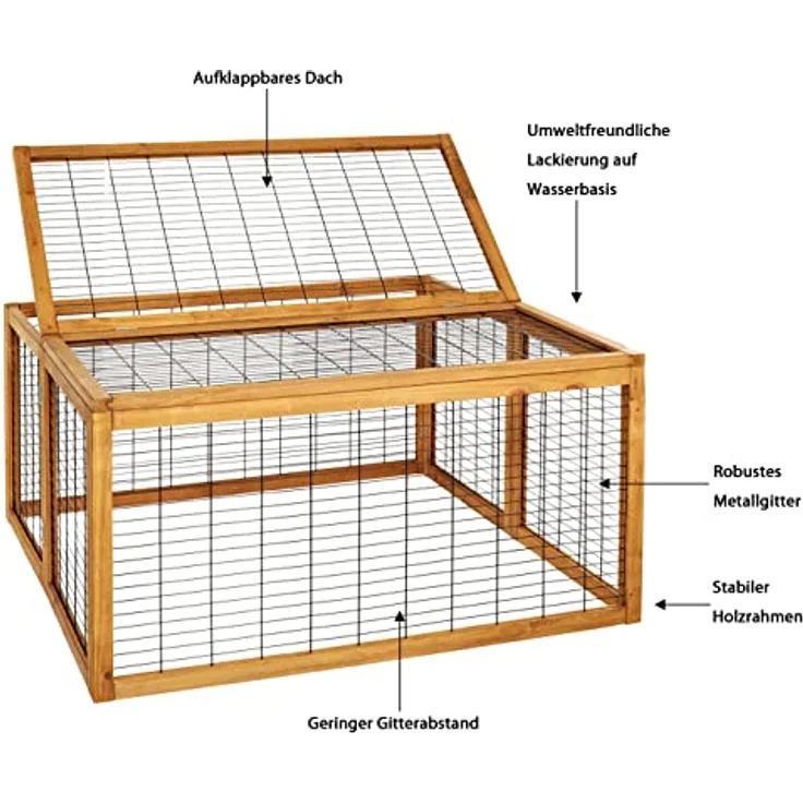 Dehner Freilaufgehege Rolf mit aufklappbarem Dach, ca. 116 x 116 x 58 cm, Holz – Bild 3