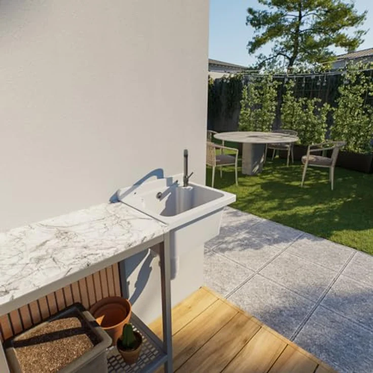 QLS Küchenspüle MANTA, Kunststoff-Spülbecken, 42x34 cm Ausgussbecken - für Garten, Garage, Werkstatt - Weiß – Bild 4