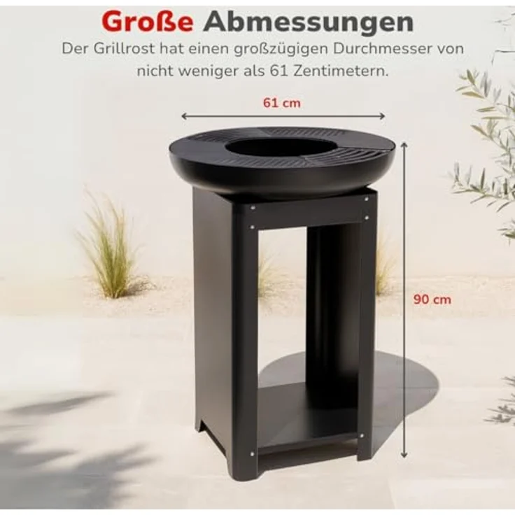 Arti Casa alpina 3-in-1 Feuerstelle und Grillplatte, Gartenkamin 61 x 90 cm mit Teppanyaki-Grillplatte und Brennholzaufbewahrung, Metall – Bild 5