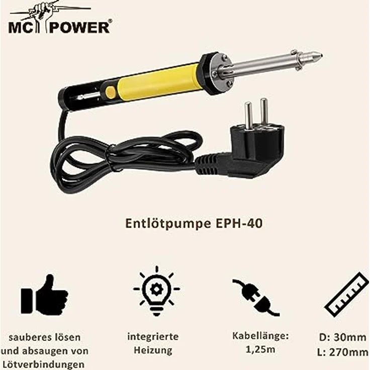 Lötkolben mit integrierter Entlötpumpe EPH-40, 230V - 40W – Bild 6