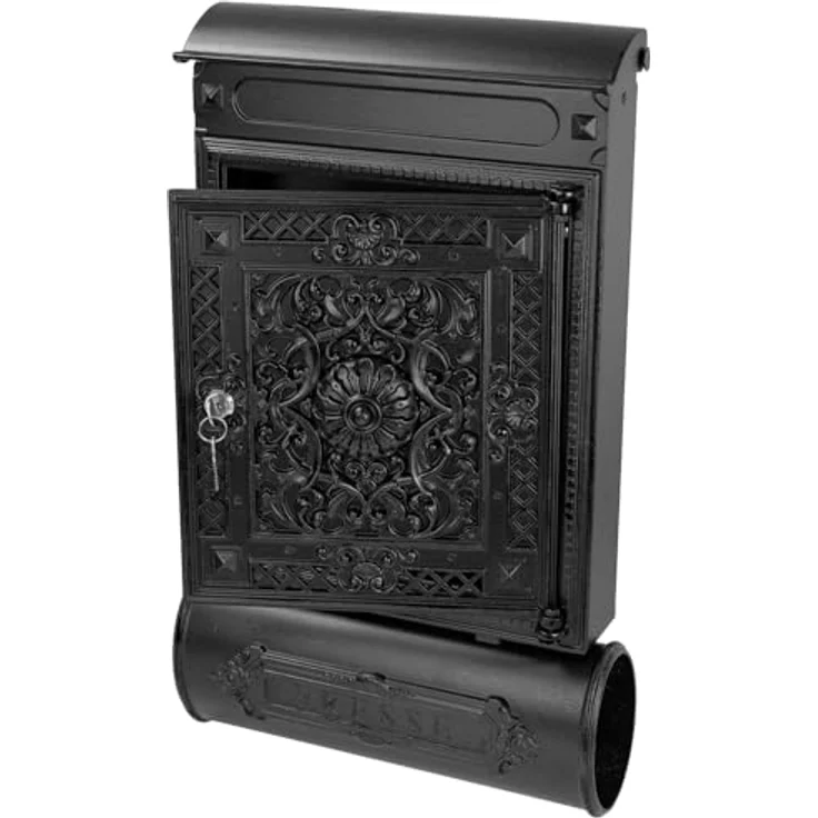 HMF 512-02 Antiker Briefkasten mit Zeitungsfach, Vintage Postkasten aus Aluguss, schwarz, 57 x 35 x 10 cm, wetterfest und stabil – Bild 4