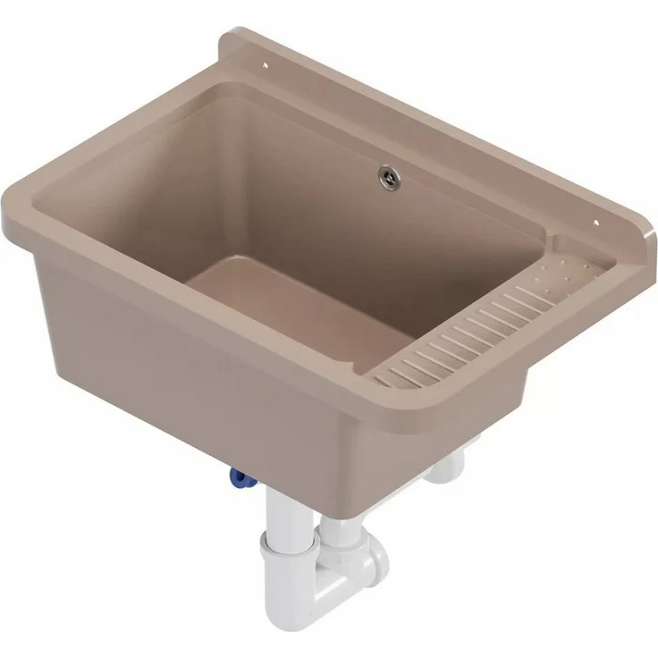 QLS Küchenspüle Gradia, Kunststoff-Spülbecken mit Siphon, 50 x 34 cm, für draußen und Werkstatt, weiß – Bild 1