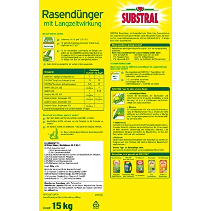 SUBSTRAL Rasendünger mit Langzeitwirkung f. 750 m² 15 kg – Bild 3
