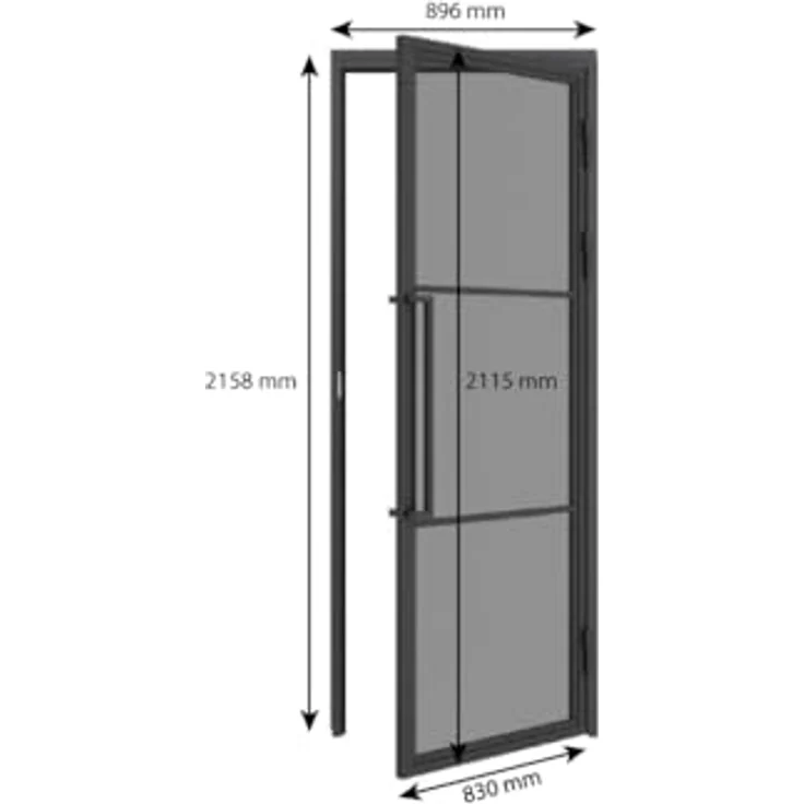 inova Glastür Komplettset 830x2115mm DIN rechts, Grauglas Drehtür mit Griffstange, Beschlag und Zarge, kratz- und stoßbeständig – Bild 2