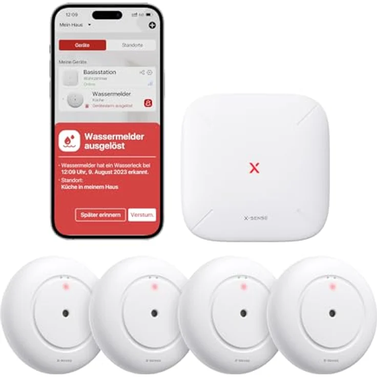 X-Sense SWS55, Smart Wassermelder mit WLAN, 110 dB Alarm und 500 m Reichweite, kompakt und wasserdicht IP66 – Bild 1