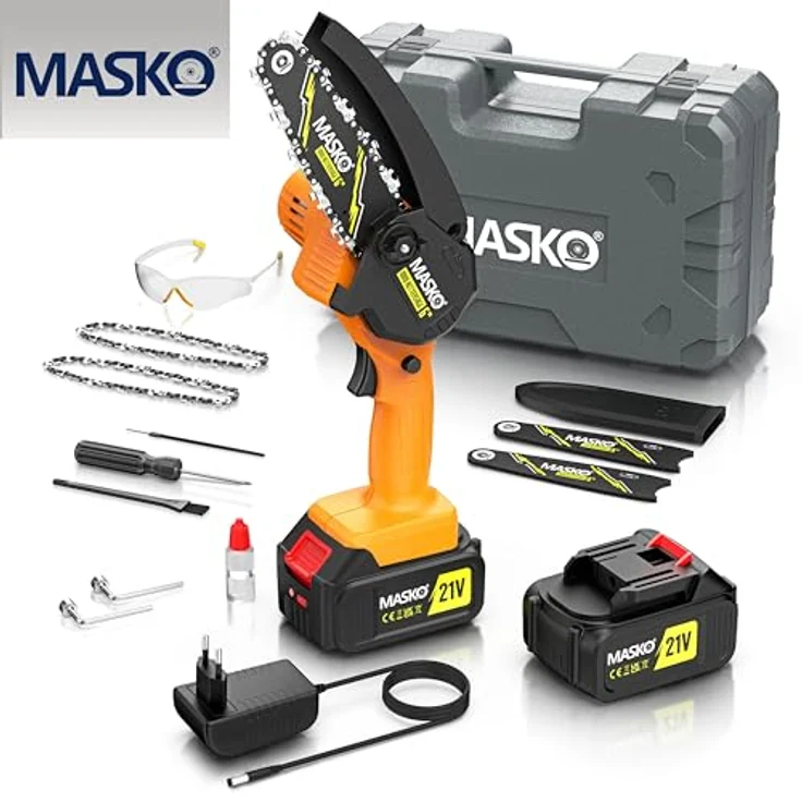 MASKO® Mini Kettensäge 800W, 6 Zoll, Akku mit 8000mAh, Automatisches Ölsystem, für Astschnitte & Holzarbeiten, inklusive Koffer, 2x 4000mAh Akkus & 2x Ersatzketten – Bild 5