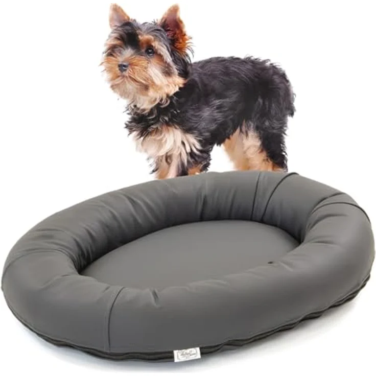 Wallace & Jones Hundebett Bolton - orthopädisch rund aus Kunstleder, dunkelgrau - 63 x 50 cm – Bild 1
