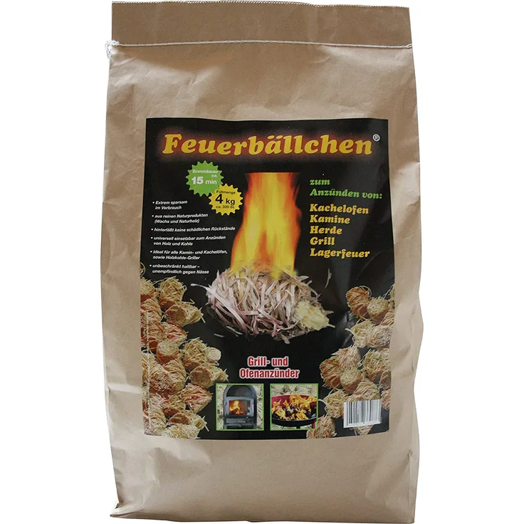 Raiffeisen-Waren 4 kg Feuerbällchen Anzündwolle, Kaminanzünder, Ofenanzünder, Anzünder Holz 10 min Brenndauer