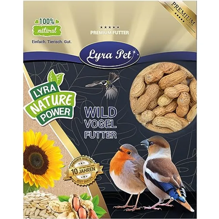 Lyra Pet® | 10 kg Erdnusskerne in Schoten | Wildvogelfutter Ganzjährig | Naturbelassene Erdnüsse in Schale | Reich an Fetten & Ballaststoffen | Energiereiches Futter für Wildvögel & andere Wildtiere