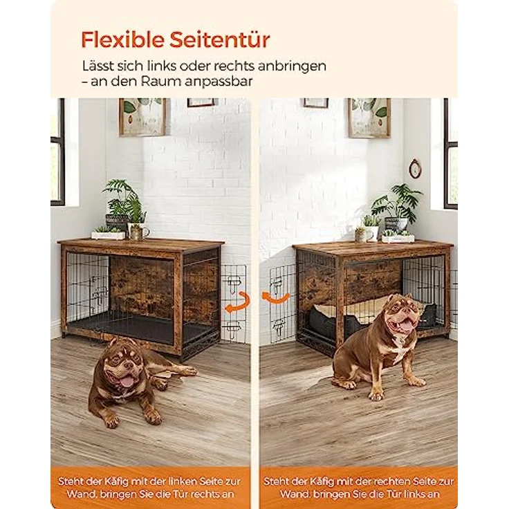 Feandrea Hundekäfig Möbel, Beistelltisch, Hundebox, Moderne Hundehütte Indoor für Hunde bis zu 32 kg, hochbelastbar, vintagebraun – Bild 4