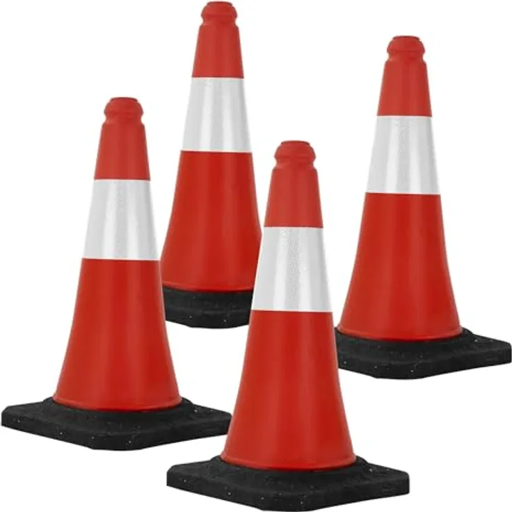 ECD Germany Verkehrskegel Pylone 4 Stück, 51 cm, Rot-Weiß, Robuste Leitkegel mit reflektierenden Streifen und schwerem Fuß für Innen- und Außenbereich